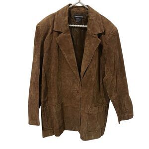 Vintage Women’s Suede Leather Blazer Jacket Brown Size 20 90s Boho Western Savan